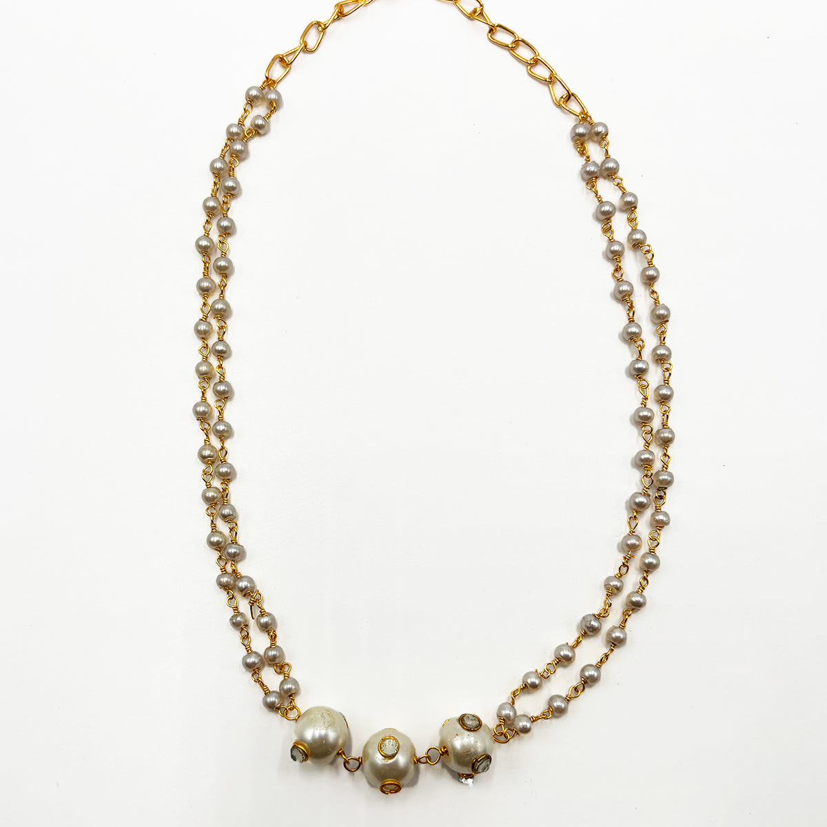 Pearl and Gold-Link Statement Necklace