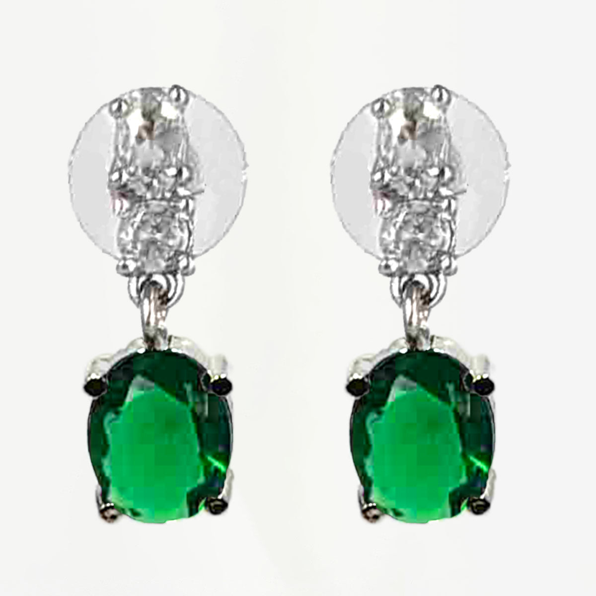 Sparkling Zircon V-Neckline Necklace Set with Oval Green Emerald Drop Earrings