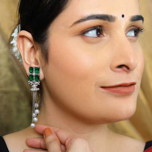 Emerald Elegance Pearl Drop Earrings
