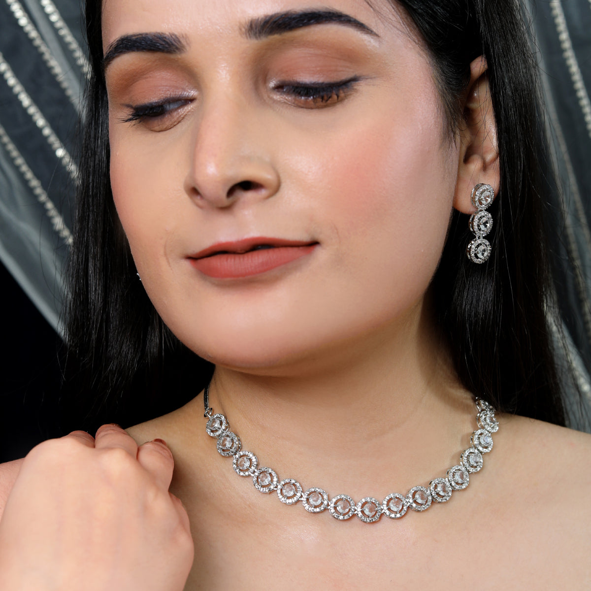 Diamond Halo Necklace and Earring Set