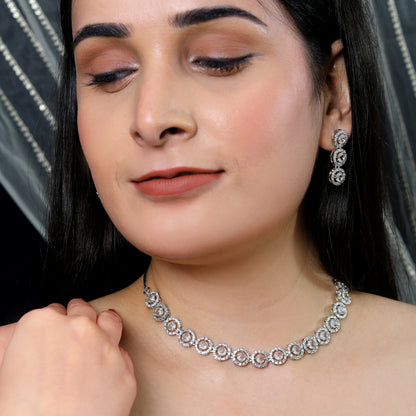 Diamond Halo Necklace and Earring Set