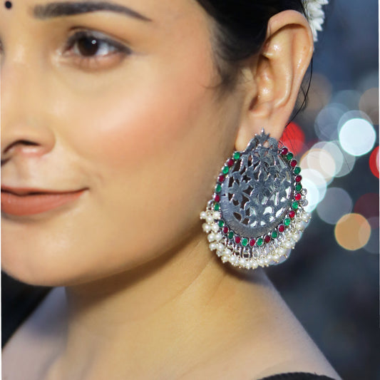 Pearl Red Green Drop Earrings