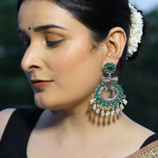 Emerald Peacock Dangle Earrings
