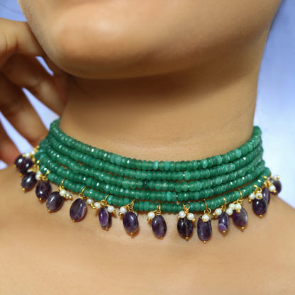 Emerald Amethyst Beaded Choker