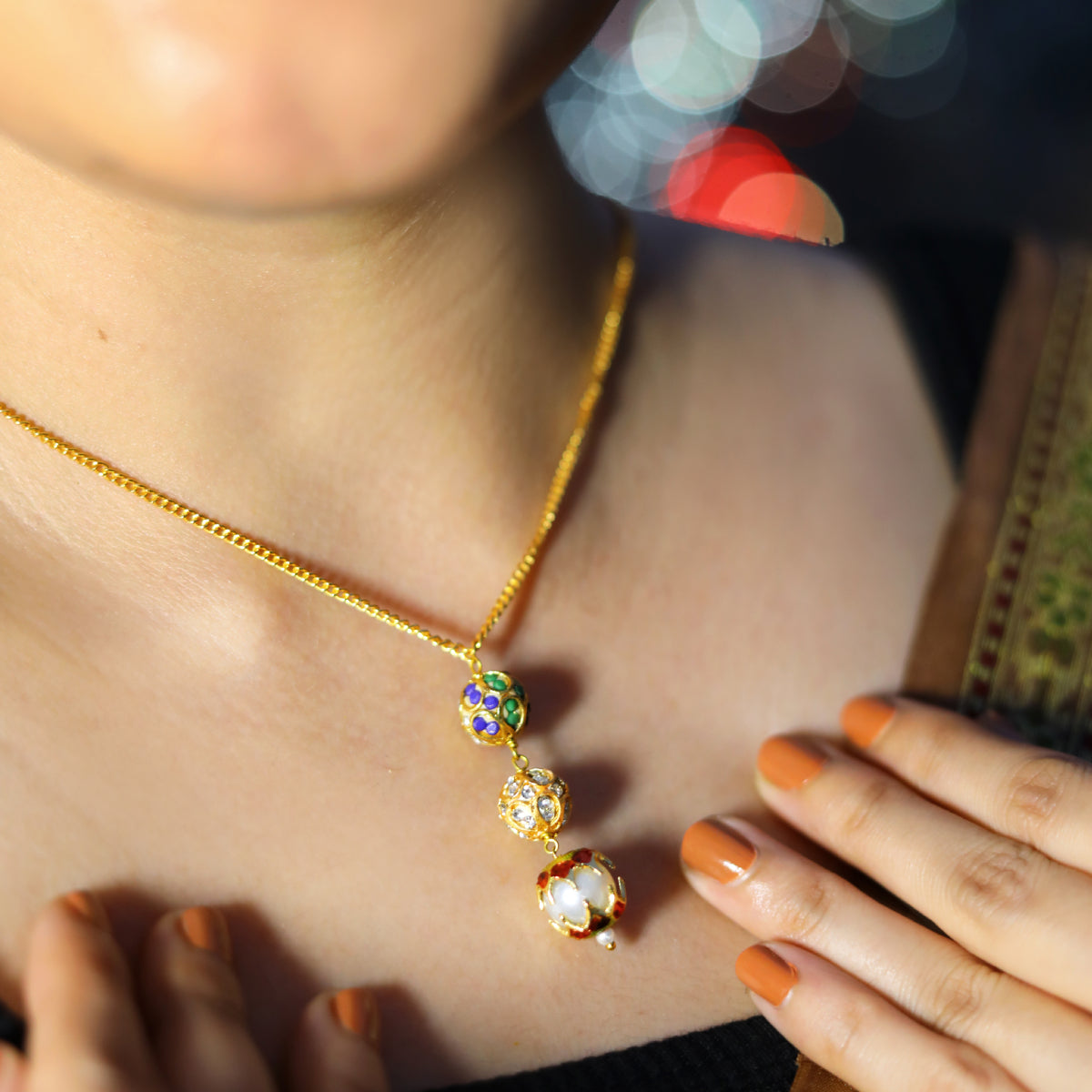 Pearl Red Green Long Necklace