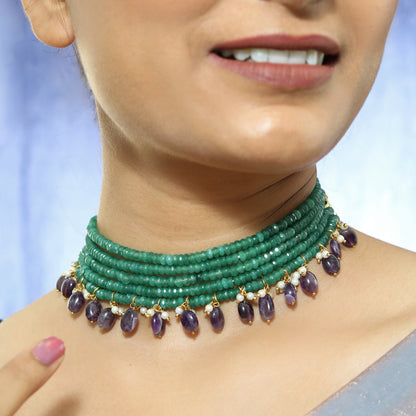 Emerald Amethyst Beaded Choker