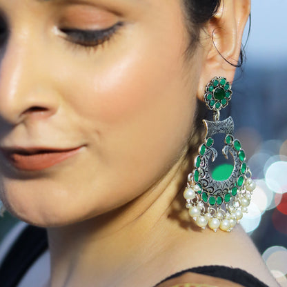 Emerald Peacock Dangle Earrings