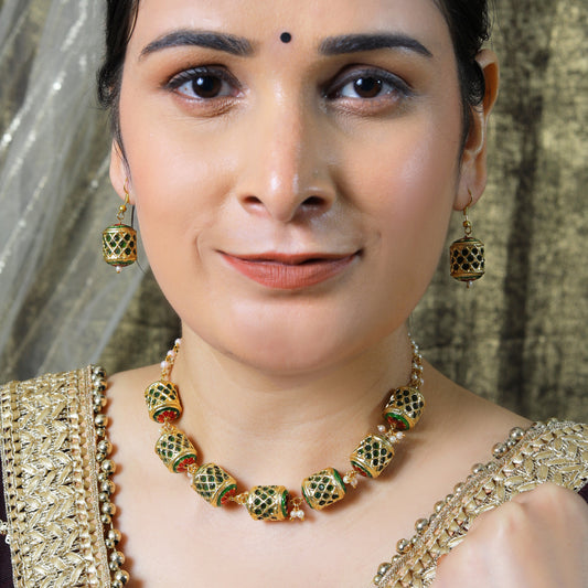 Antique Gold Drum Bead Jewelry Set