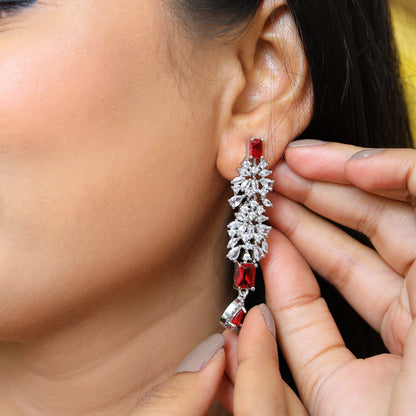 Royal Red Stone Silver-Plated Necklace, Earrings & Maang Tikka Set