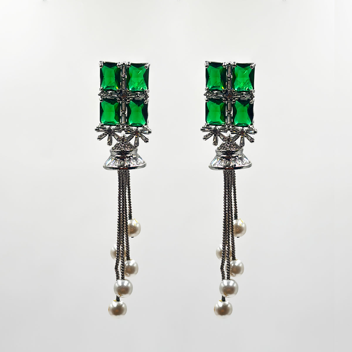 Emerald Elegance Pearl Drop Earrings