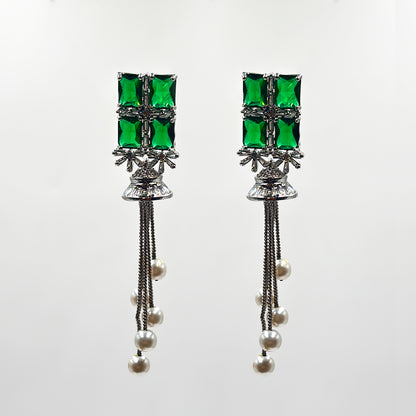 Emerald Elegance Pearl Drop Earrings