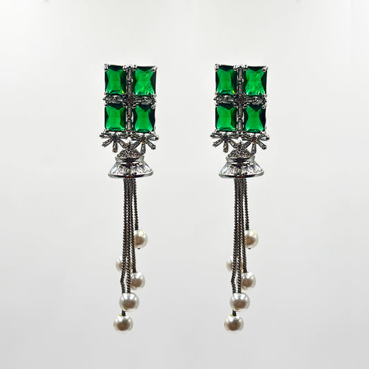 Emerald Elegance Pearl Drop Earrings