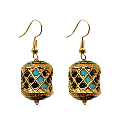 Traditional Meenakari Work Pearl and Enamel Beaded Gold-Tone Necklace Set with Earrings