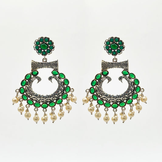 Emerald Peacock Dangle Earrings