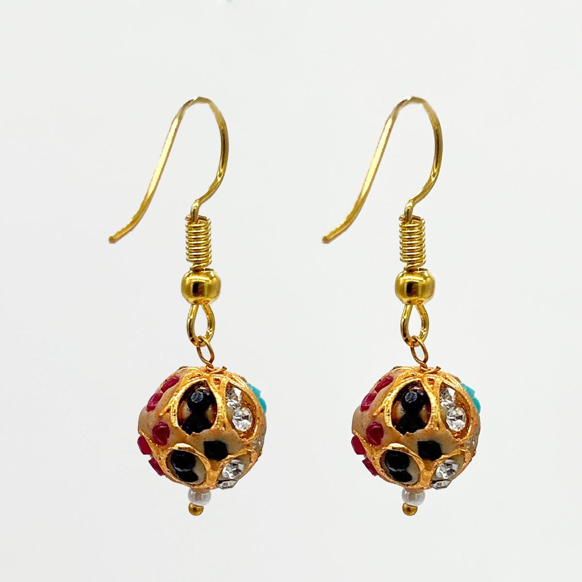 Traditional Meenakari Work Gold-Tone Beaded Necklace Set with Colorful Enamel and Drops