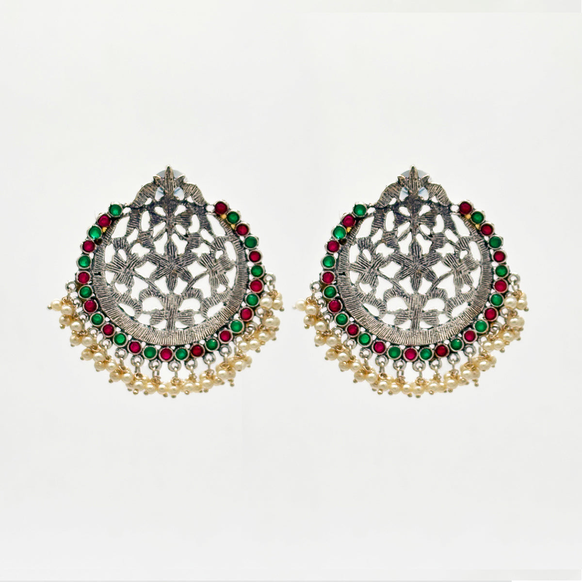 Pearl Red Green Drop Earrings