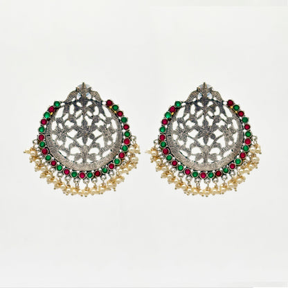 Pearl Red Green Drop Earrings