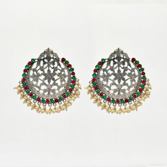 Pearl Red Green Drop Earrings
