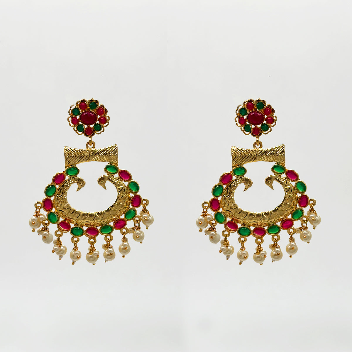 Regal Kundan Chandbali Earrings with Pearl Tassels