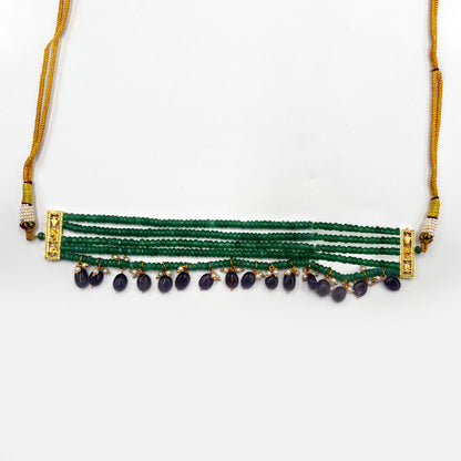 Emerald Amethyst Beaded Choker