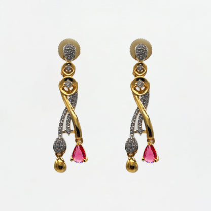 Elegant Gold-Plated Diamond-Cut Necklace Set with Pink Stone Drops