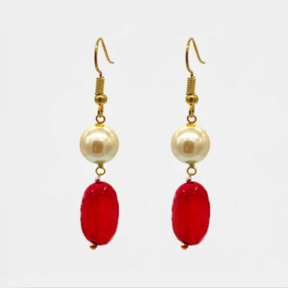 Elegant Handcrafted Pearl Beaded Necklace Set with Colorful Gemstone Drops and Earrings