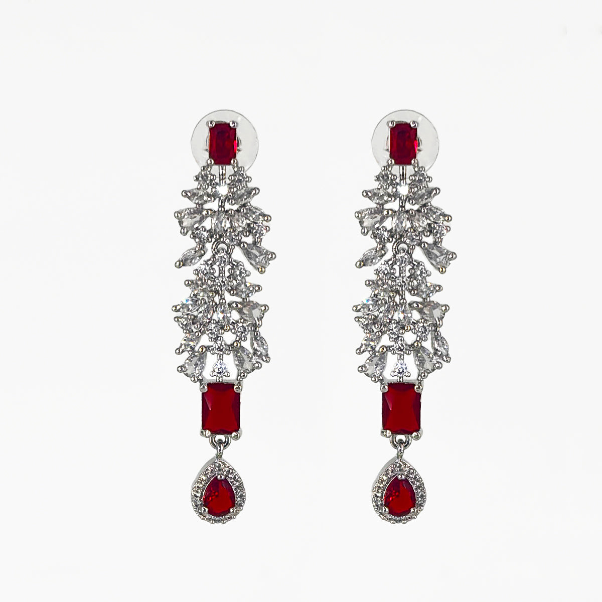 Royal Red Stone Silver-Plated Necklace, Earrings & Maang Tikka Set