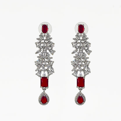 Royal Red Stone Silver-Plated Necklace, Earrings & Maang Tikka Set