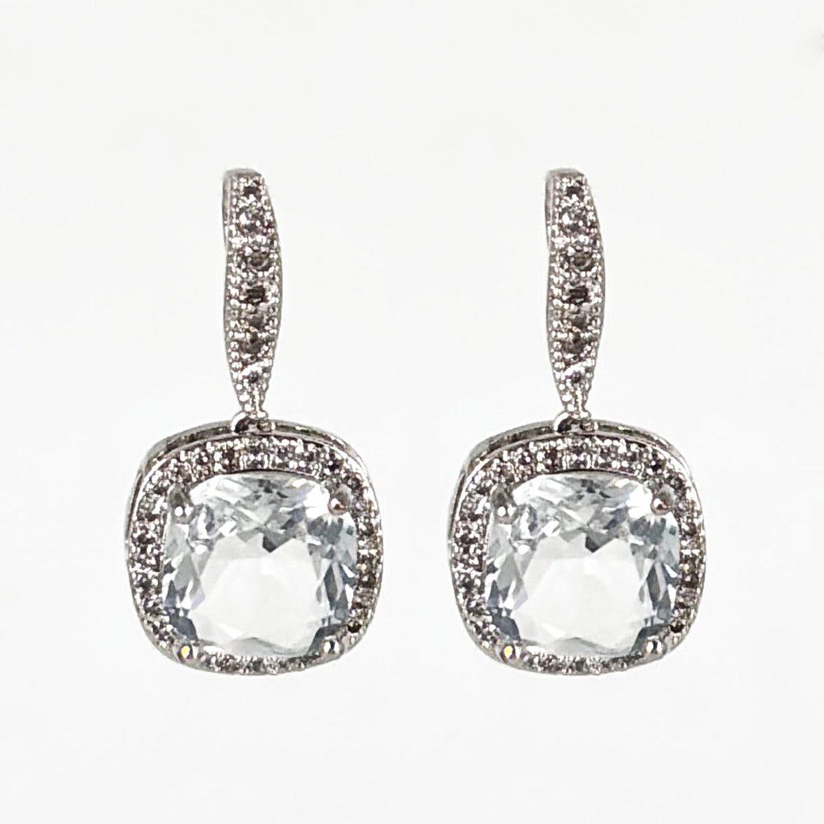 Dazzling Silver-Tone Cushion-Cut Zircon Drop Earrings with Pave-Set Hoops