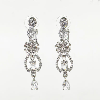 Brilliant American Diamond Silver-Tone V-Drop Necklace Set with Matching Dangle Earrings