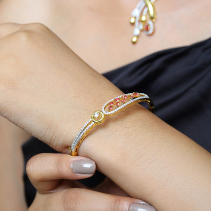 Elegant Gold-Plated Diamond-Cut Necklace Set with Pink Stone Drops