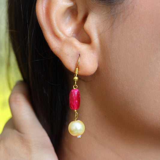 Royal Ruby Beaded Necklace Set with Golden Pearls