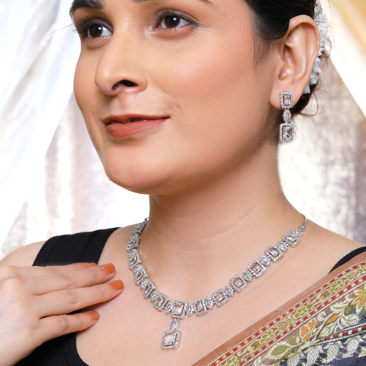 Regal Radiance Silver-Plated Necklace & Earring Set