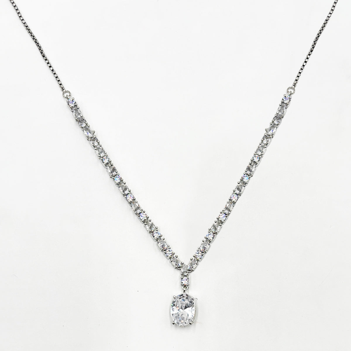 Classic Silver-Plated Diamond Look Necklace & Earring Set