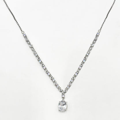 Classic Silver-Plated Diamond Look Necklace & Earring Set