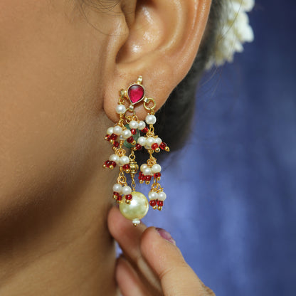 Pink Kundan Pearl Drop Set