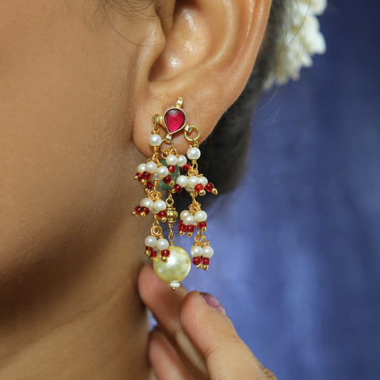 Pink Kundan Pearl Drop Set