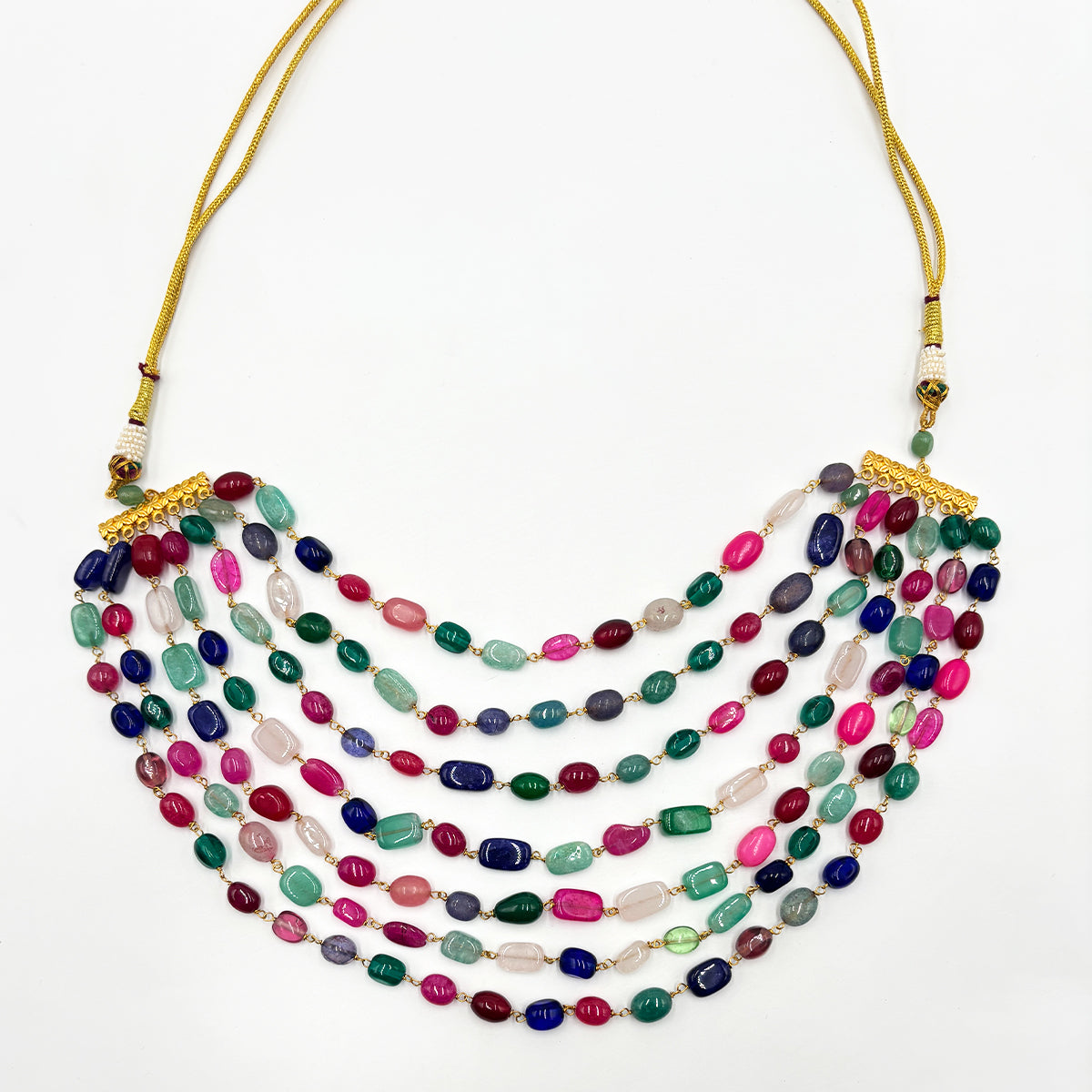 Multicolor Beaded Necklace and Earring Set with Emerald Drops