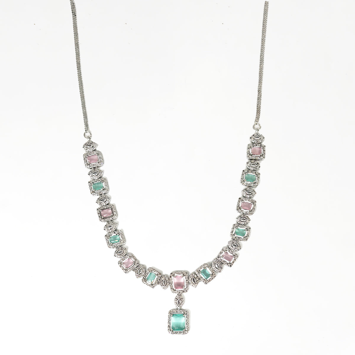 Elegant Dual-Tone Gemstone Necklace and Earring Set