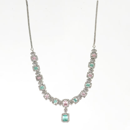 Elegant Dual-Tone Gemstone Necklace and Earring Set