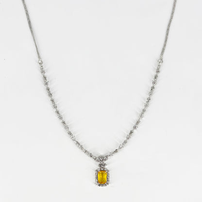 Silver-Plated Yellow Stone Pendant Necklace Set with Earrings