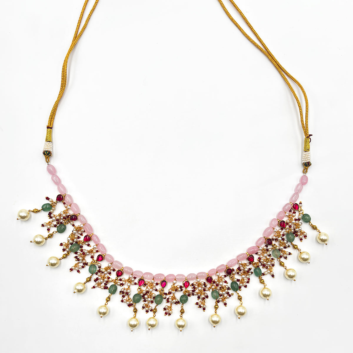 Pink Kundan Pearl Drop Set