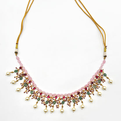 Pink Kundan Pearl Drop Set