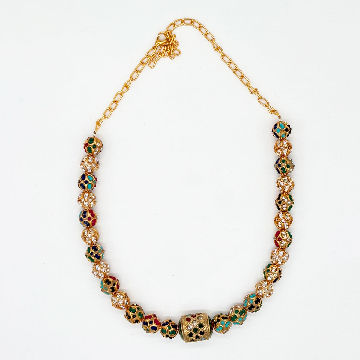 Traditional Meenakari Work Gold-Tone Beaded Necklace Set with Colorful Enamel and Drops
