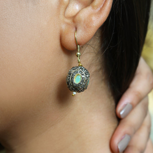 Oxidized Green Stone Beaded Set