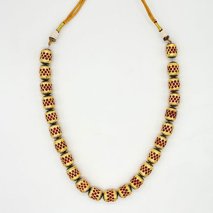 Traditional Gold-Tone Meenakari Work Beaded Necklace Set with Maroon and Green Enamel