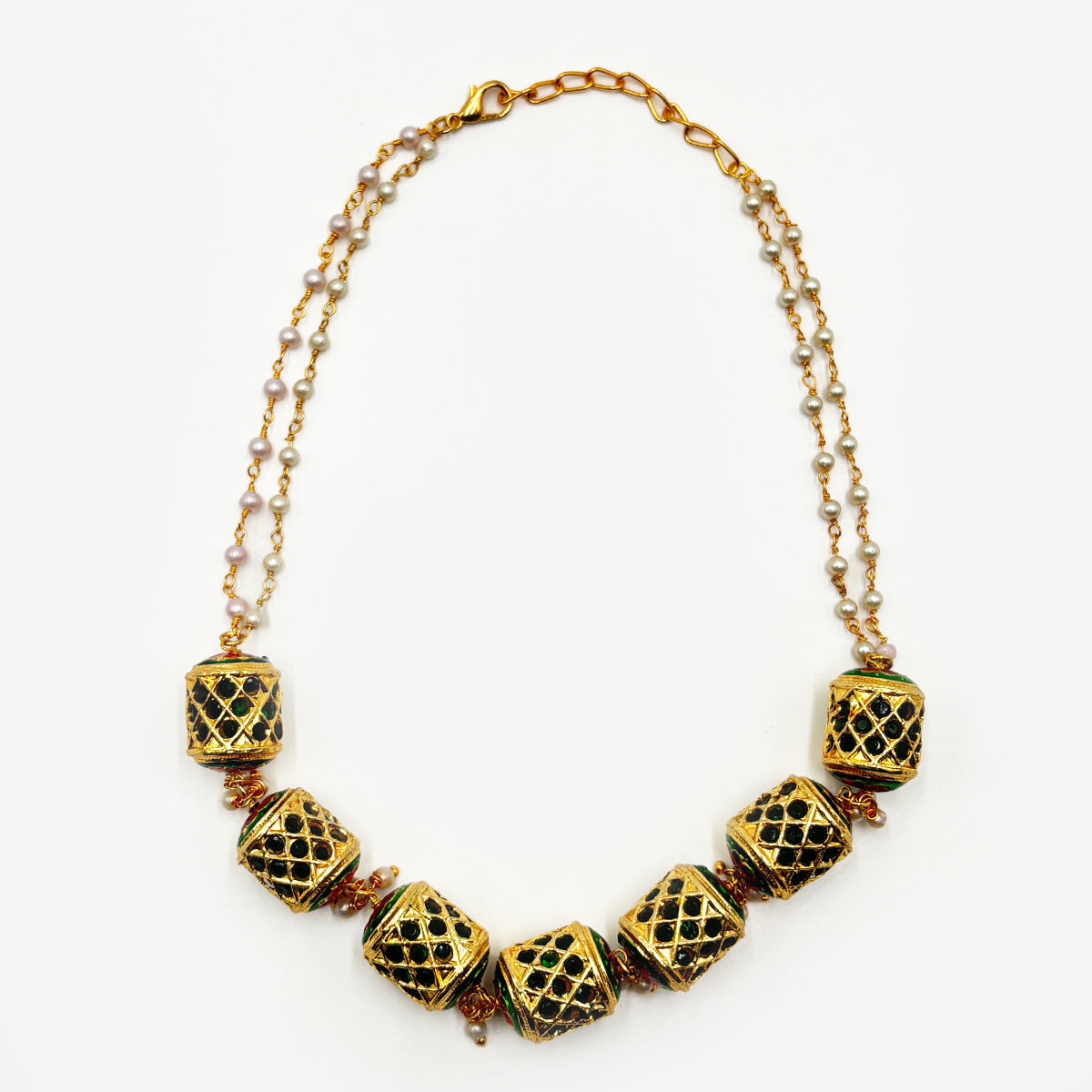 Traditional Gold-Plated Necklace and Earring Set with Pearl Detailing