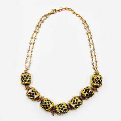 Traditional Gold-Plated Necklace and Earring Set with Pearl Detailing