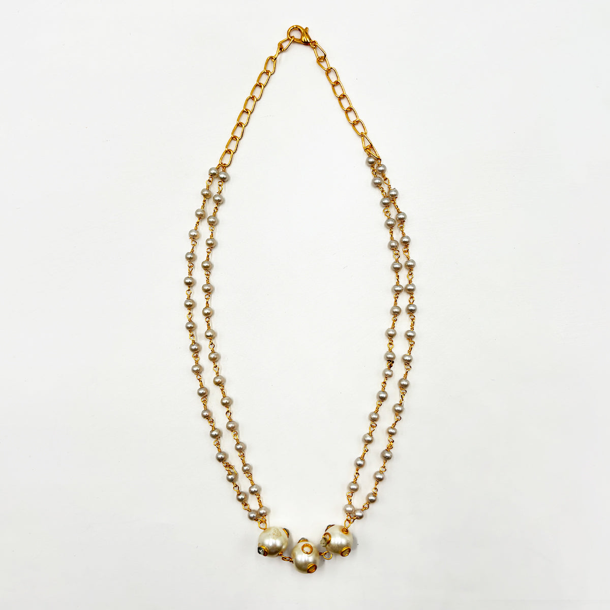 Elegant Pearl-Studded Gold-Plated Necklace and Earring Set