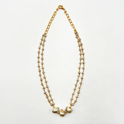 Elegant Pearl-Studded Gold-Plated Necklace and Earring Set